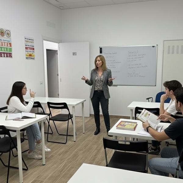 Alumno realizando una clase gratuita de inglés en Abbey Road British Academy en La Pobla de Vallbona