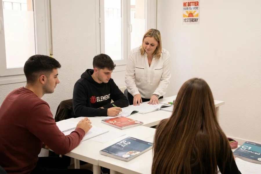 Alumnos preparando una certificación Cambridge en Abbey Road British Academy en La Pobla de Vallbona